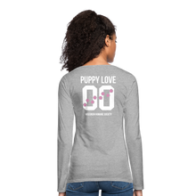 Load image into Gallery viewer, Pink Puppy Love Contoured Premium Long Sleeve T-Shirt - heather gray