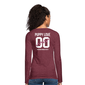 Pink Puppy Love Contoured Premium Long Sleeve T-Shirt - heather burgundy