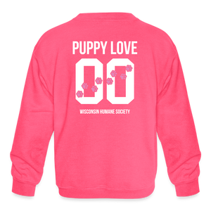 Pink Puppy Love Kids' Crewneck Sweatshirt - neon pink