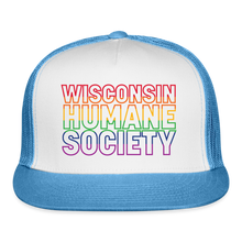 Load image into Gallery viewer, WHS Pride Rainbow Trucker Cap - white/blue