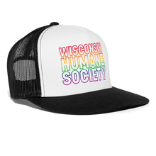 Load image into Gallery viewer, WHS Pride Rainbow Trucker Cap - white/black