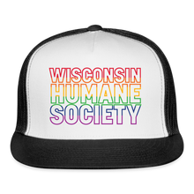 Load image into Gallery viewer, WHS Pride Rainbow Trucker Cap - white/black