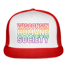 Load image into Gallery viewer, WHS Pride Rainbow Trucker Cap - white/red