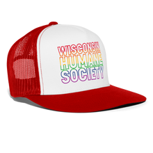 Load image into Gallery viewer, WHS Pride Rainbow Trucker Cap - white/red