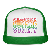 Load image into Gallery viewer, WHS Pride Rainbow Trucker Cap - white/kelly green