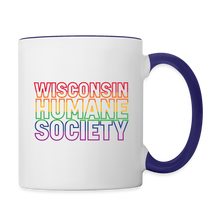 Load image into Gallery viewer, WHS Pride Rainbow Contrast Coffee Mug - white/cobalt blue