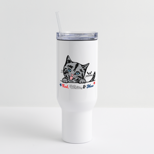 Red White & Mew 40 oz Travel Tumbler - white