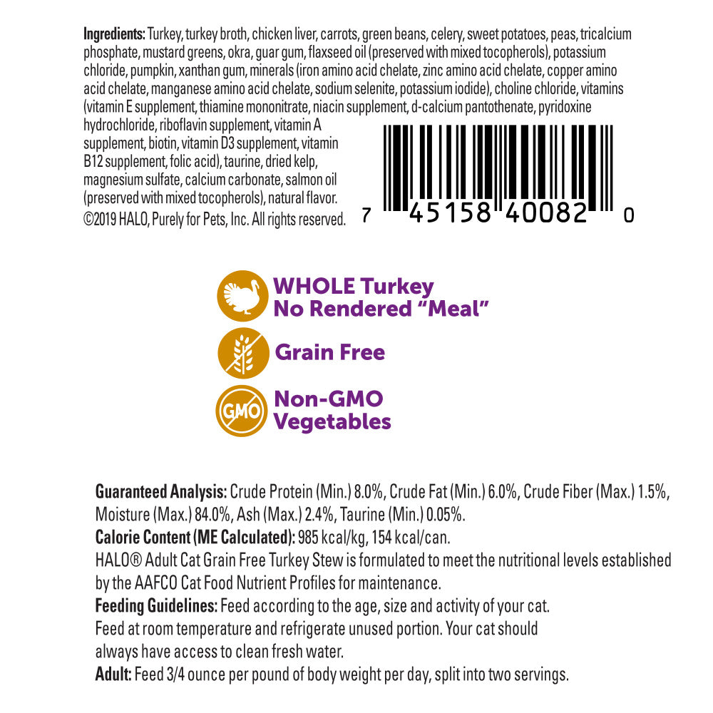 
                  
                    Halo Holistic Grain Free Adult Turkey Stew Canned Cat Food
                  
                