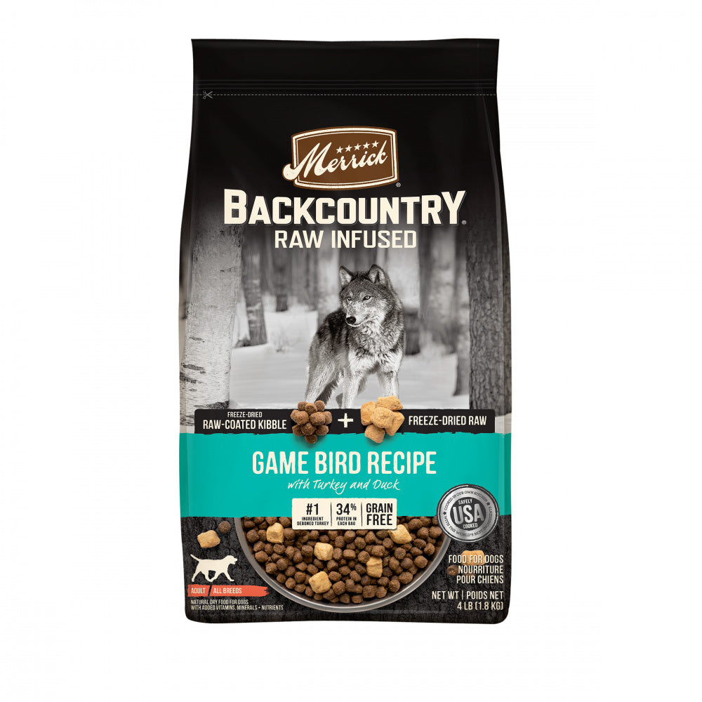Merrick Backcountry Grain Free Dry Adult Dog Food Kibble With Freeze Dried Raw Pieces Game Bird Recipe