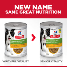 Load image into Gallery viewer, Hill&#39;s Science Diet Adult 7+ Senior Vitality Chicken &amp; Vegetable Stew Canned Dog Food