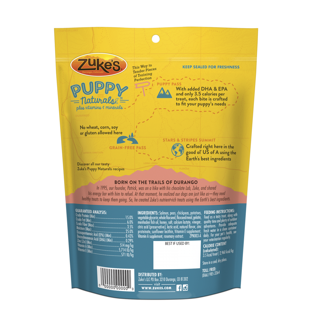 Zukes Puppy Naturals Grain Free Salmon and Chickpea Dog Treats