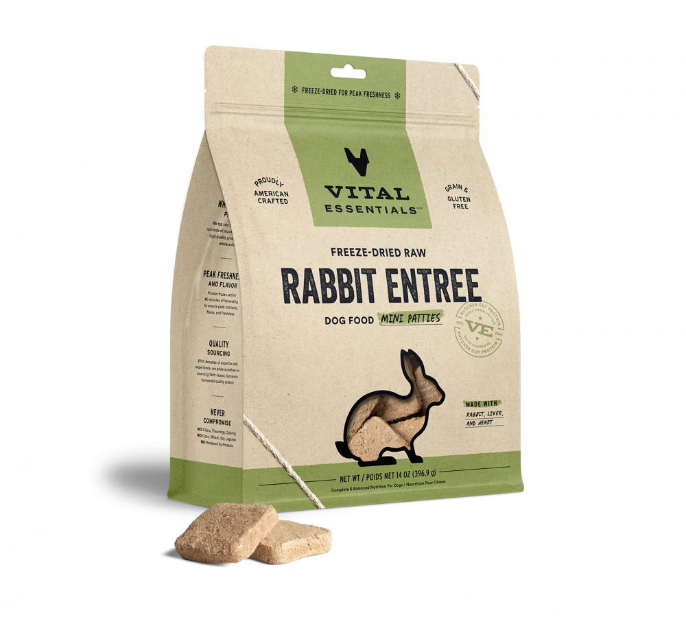Vital Essentials Freeze Dried Grain Free Rabbit Mini Patties Entree for Dogs Food