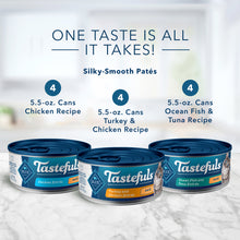 Load image into Gallery viewer, Blue Buffalo Tastefuls Adult Natural Pate Variety Pack with Chicken, Turkey &amp; Chicken, and Ocean Fish &amp; Tuna Entrees Wet Cat Food