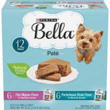 Load image into Gallery viewer, Purina Bella Natural Small Breed Pate Variety Pack Filet Mignon &amp; Porterhouse Steak in Juices Wet Dog Food