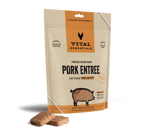 Vital Essentials Freeze Dried Raw Pork Entree Cat Food Mini Patties