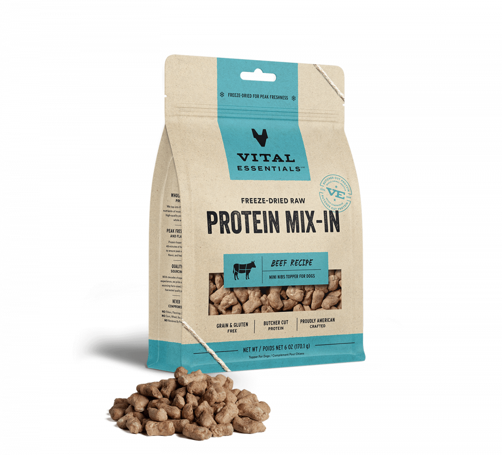 Vital Essentials Freeze Dried Raw Protein Mix In Beef Recipe Mini Nibs Topper for Dogs