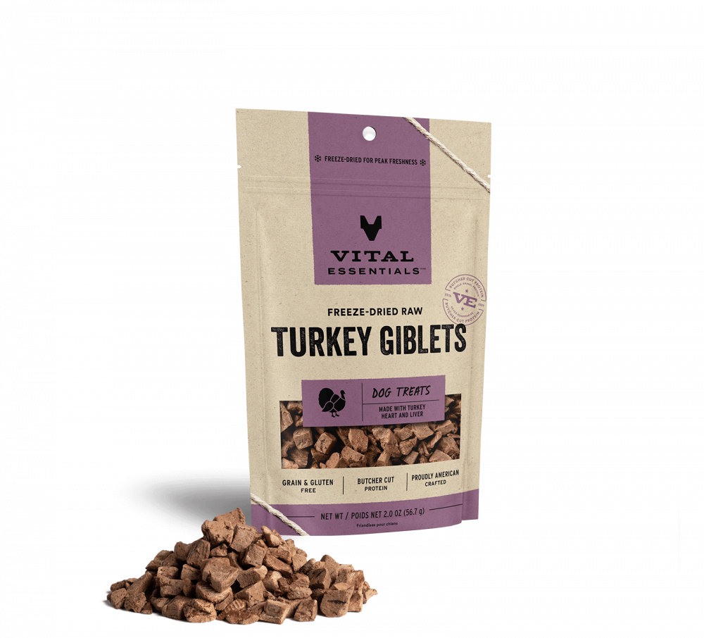 Vital Essentials Freeze Dried Raw Turkey Giblets Dog Treats,