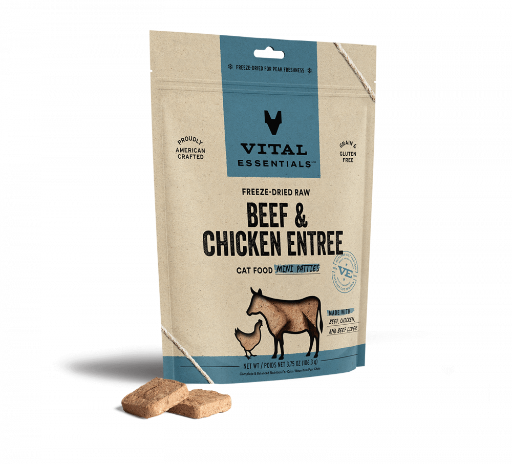 Vital Essentials Freeze Dried Raw Beef & Chicken Entree Cat Food Mini Patties