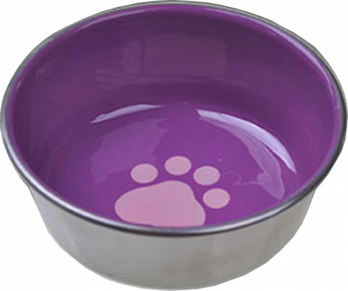 Van Ness Heavyweight SS Cat dish with Decorated Enamel Finish interior and full rubber bottom