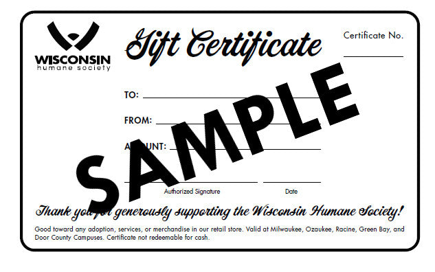 Gift Certificates For Wisconsin Humane Society