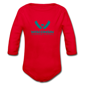 WHS Logo Organic Long Sleeve Baby Bodysuit - red