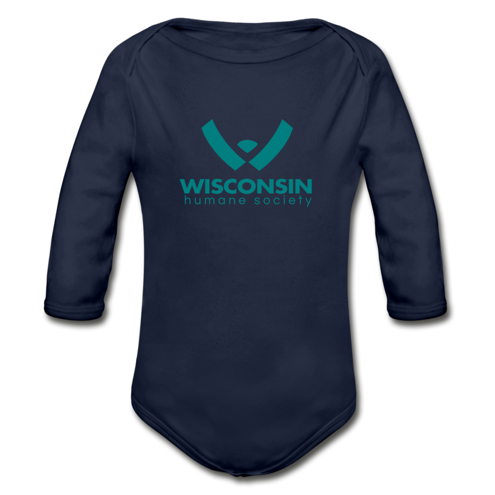 WHS Logo Organic Long Sleeve Baby Bodysuit - dark navy