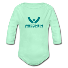 Load image into Gallery viewer, WHS Logo Organic Long Sleeve Baby Bodysuit - light mint