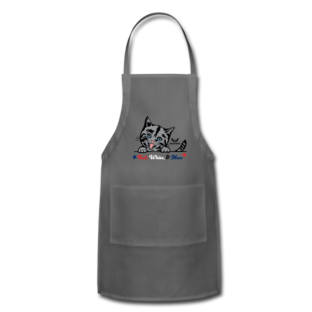 Red White & Mew Adjustable Apron - charcoal