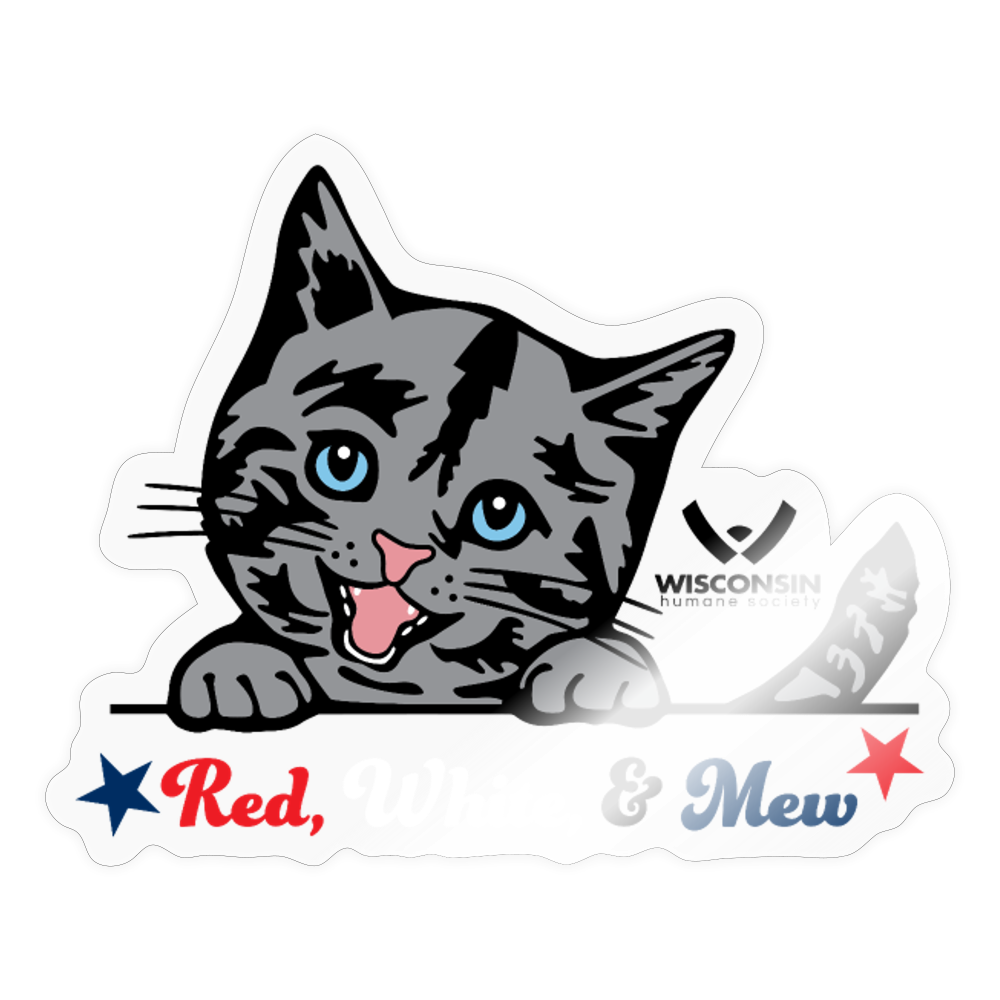 Red White & Mew Sticker - transparent glossy