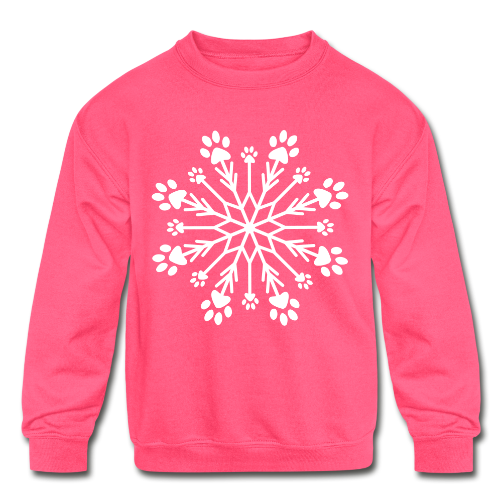 Paw Snowflake Kids' Crewneck Sweatshirt - neon pink