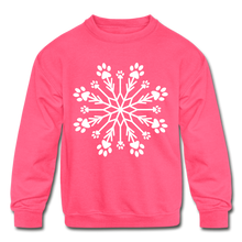 Load image into Gallery viewer, Paw Snowflake Kids&#39; Crewneck Sweatshirt - neon pink