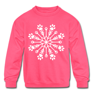 Paw Snowflake Kids' Crewneck Sweatshirt - neon pink