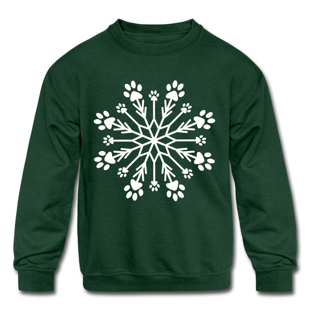 Paw Snowflake Kids' Crewneck Sweatshirt - forest green