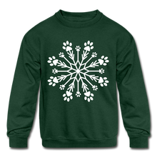 Load image into Gallery viewer, Paw Snowflake Kids&#39; Crewneck Sweatshirt - forest green