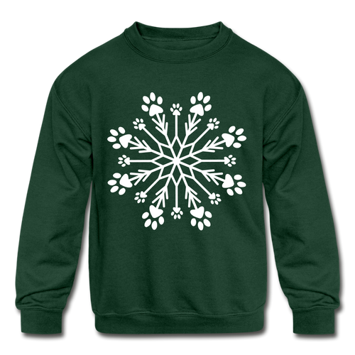 Paw Snowflake Kids' Crewneck Sweatshirt - forest green