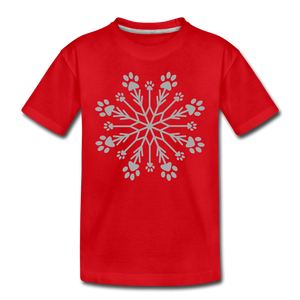 Paw Snowflake Sparkle Print Kids' Premium T-Shirt - red