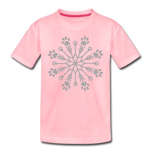 Paw Snowflake Sparkle Print Kids' Premium T-Shirt - pink