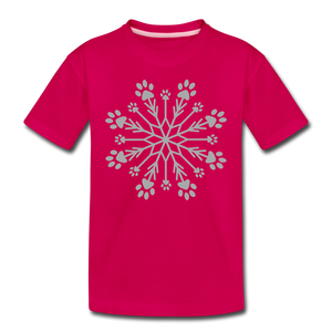 Paw Snowflake Sparkle Print Kids' Premium T-Shirt - dark pink