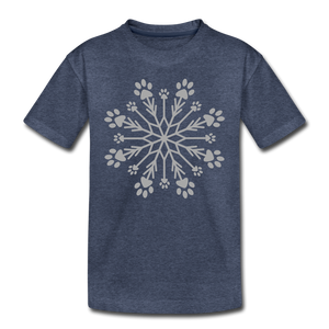 Paw Snowflake Sparkle Print Kids' Premium T-Shirt - heather blue