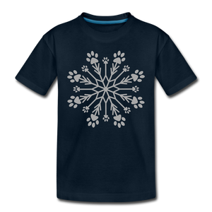 Paw Snowflake Sparkle Print Kids' Premium T-Shirt - deep navy