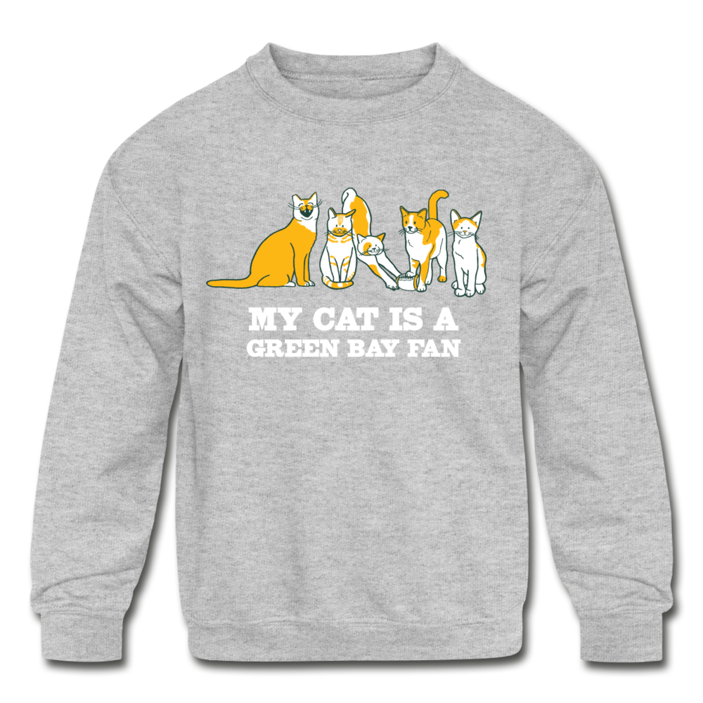 Cat is a GB Fan Kids' Crewneck Sweatshirt - heather gray