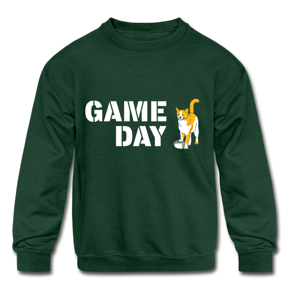 Game Day Cat Kids' Crewneck Sweatshirt - forest green