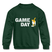 Load image into Gallery viewer, Game Day Cat Kids&#39; Crewneck Sweatshirt - forest green