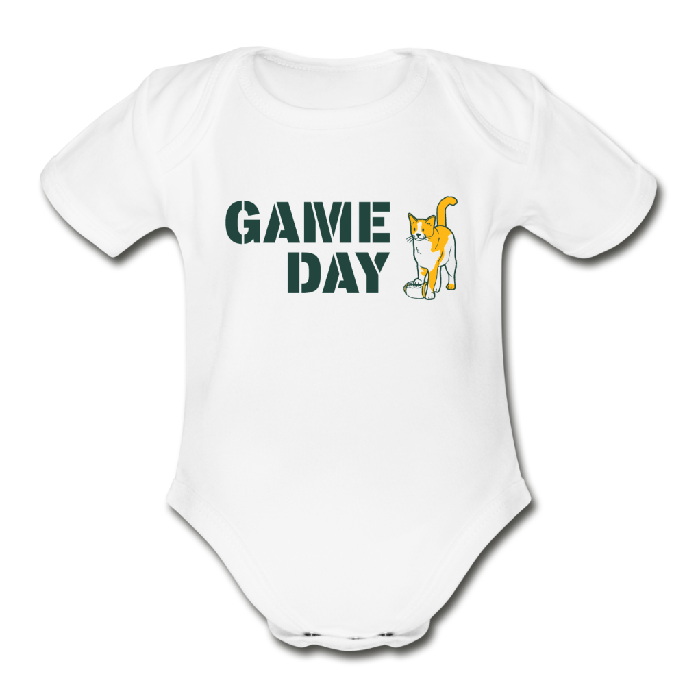 Game Day Cat Organic Short Sleeve Baby Bodysuit - white