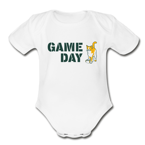 Game Day Cat Organic Short Sleeve Baby Bodysuit - white