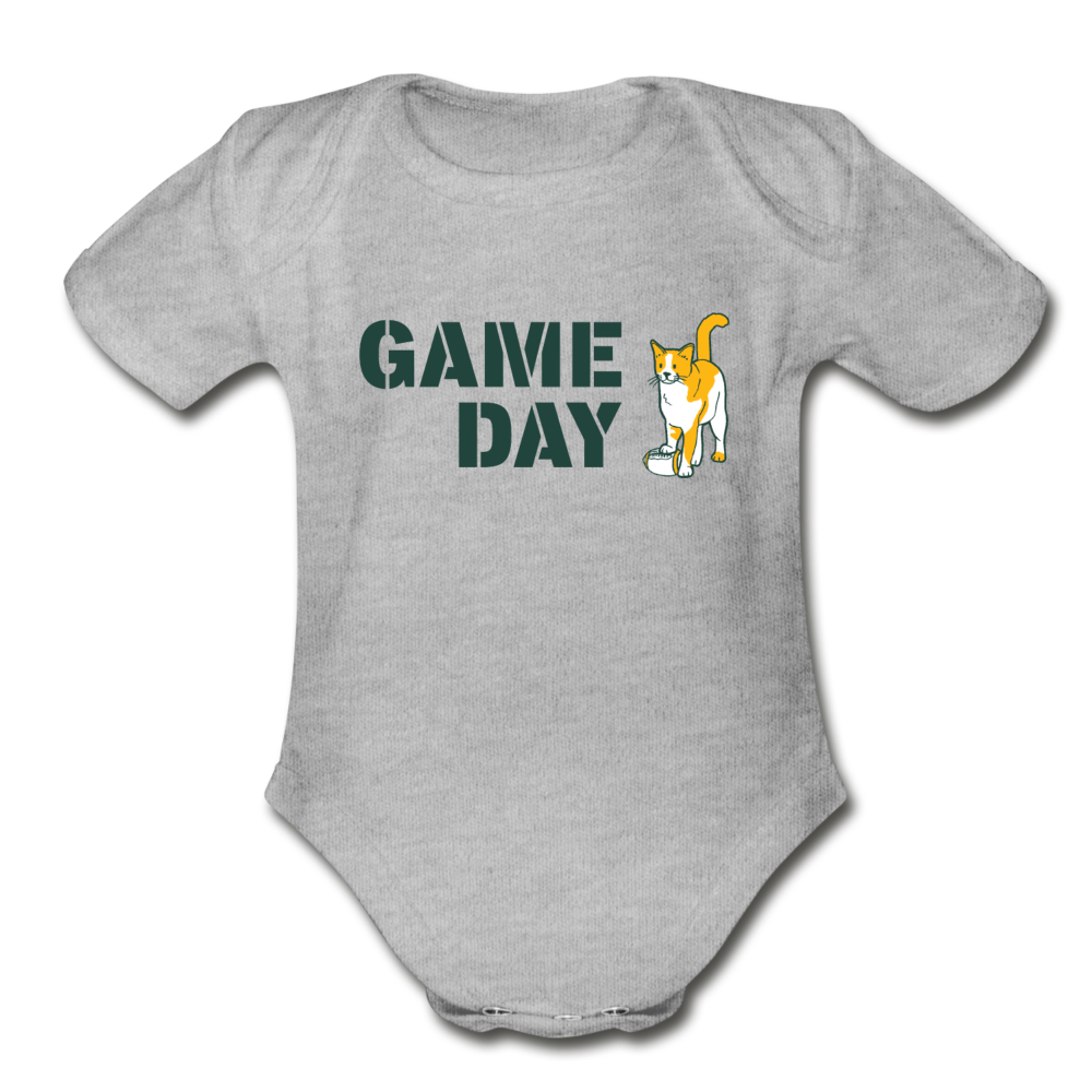 Game Day Cat Organic Short Sleeve Baby Bodysuit - heather grey