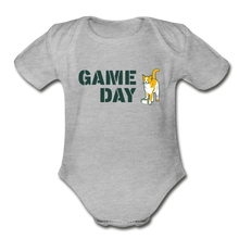 Load image into Gallery viewer, Game Day Cat Organic Short Sleeve Baby Bodysuit - heather grey