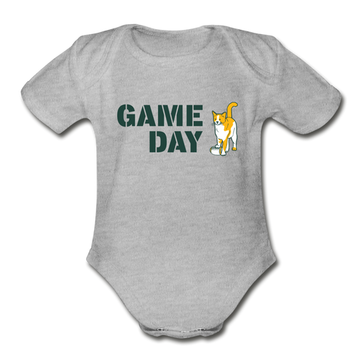 Game Day Cat Organic Short Sleeve Baby Bodysuit - heather grey