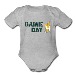 Game Day Cat Organic Short Sleeve Baby Bodysuit - heather grey