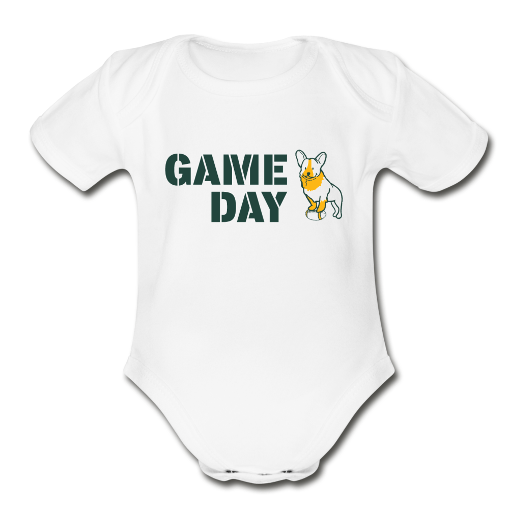 Game Day Dog Organic Short Sleeve Baby Bodysuit - white